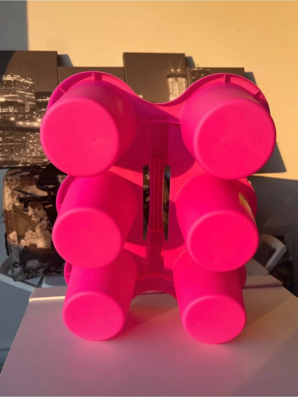 Bright Pink Silicone 6-Cup Drink Carrier with Center Handle